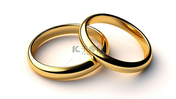 两个互锁的金色结婚戒指隔离在白