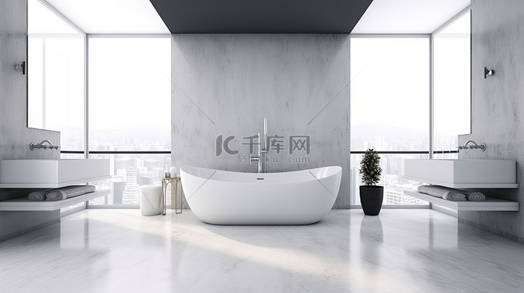 优雅的白色浴缸中心装饰品，采用