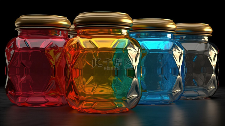五个不同形状和颜色的半透明玻璃