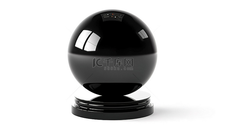 3D 渲染的黑色魔法球，在白色