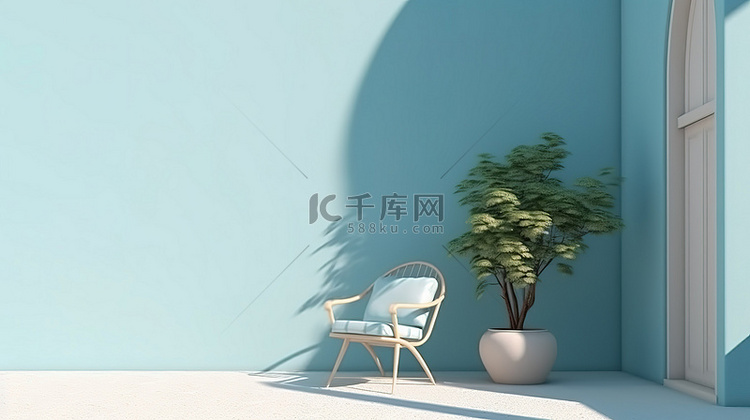 带有遮阳阴影和植物概念的门和椅
