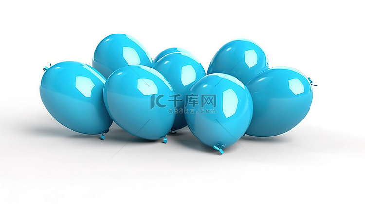 3D 插图中的天蓝色气球形状像
