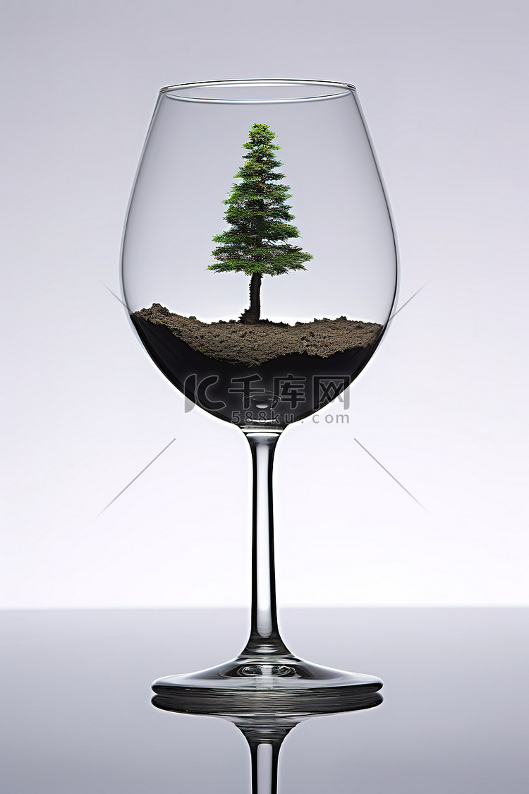 一个酒杯，里面有一棵迷你树
