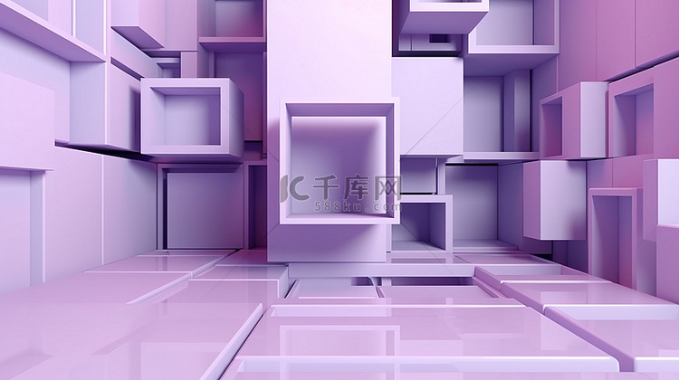 简约 3d 紫色和白色方形抽象背景