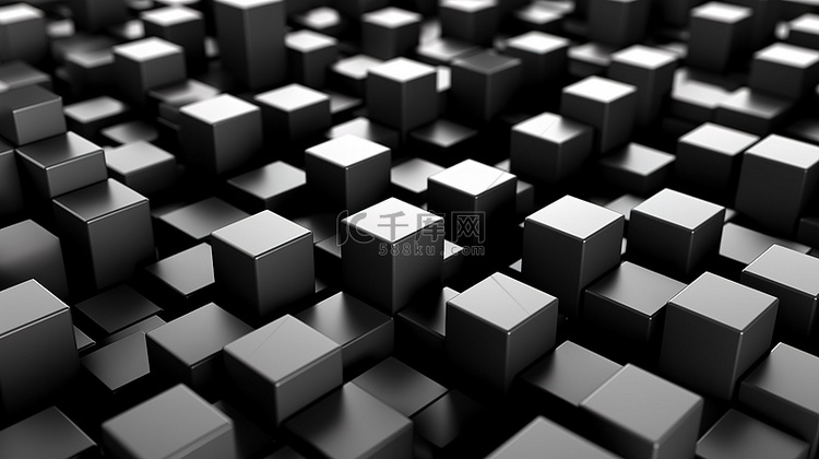 灰色背景下抽象黑色立方体的 3