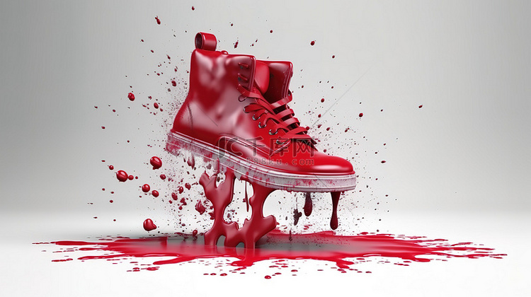 红色印迹画鞋的 3d 插图