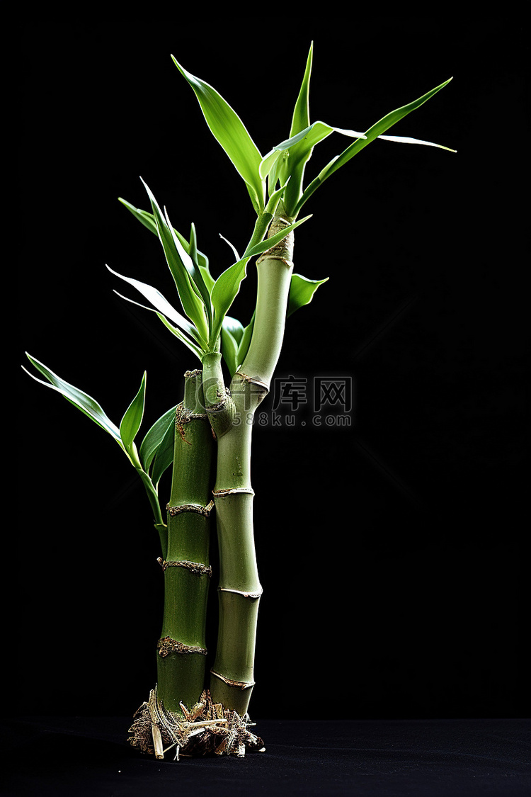 生长在黑色底座上的竹子