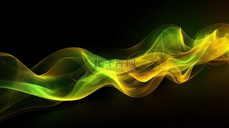 绿色和黄色的燃烧 3D 抽象