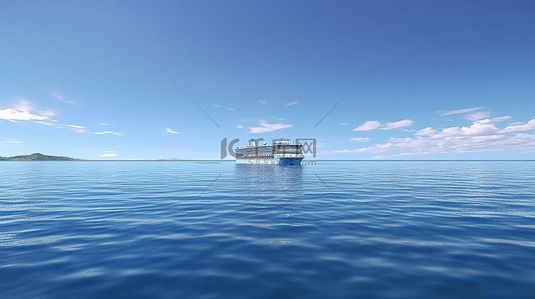 完美的蓝色大海背景与游轮的 3