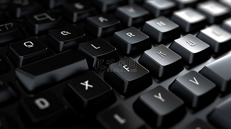 关闭全框黑色电脑键盘的 3D 插图