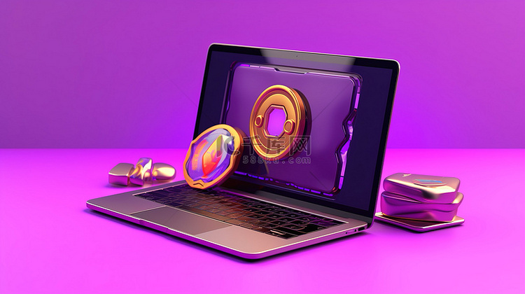 紫色背景下加密硬件钱包笔记本电