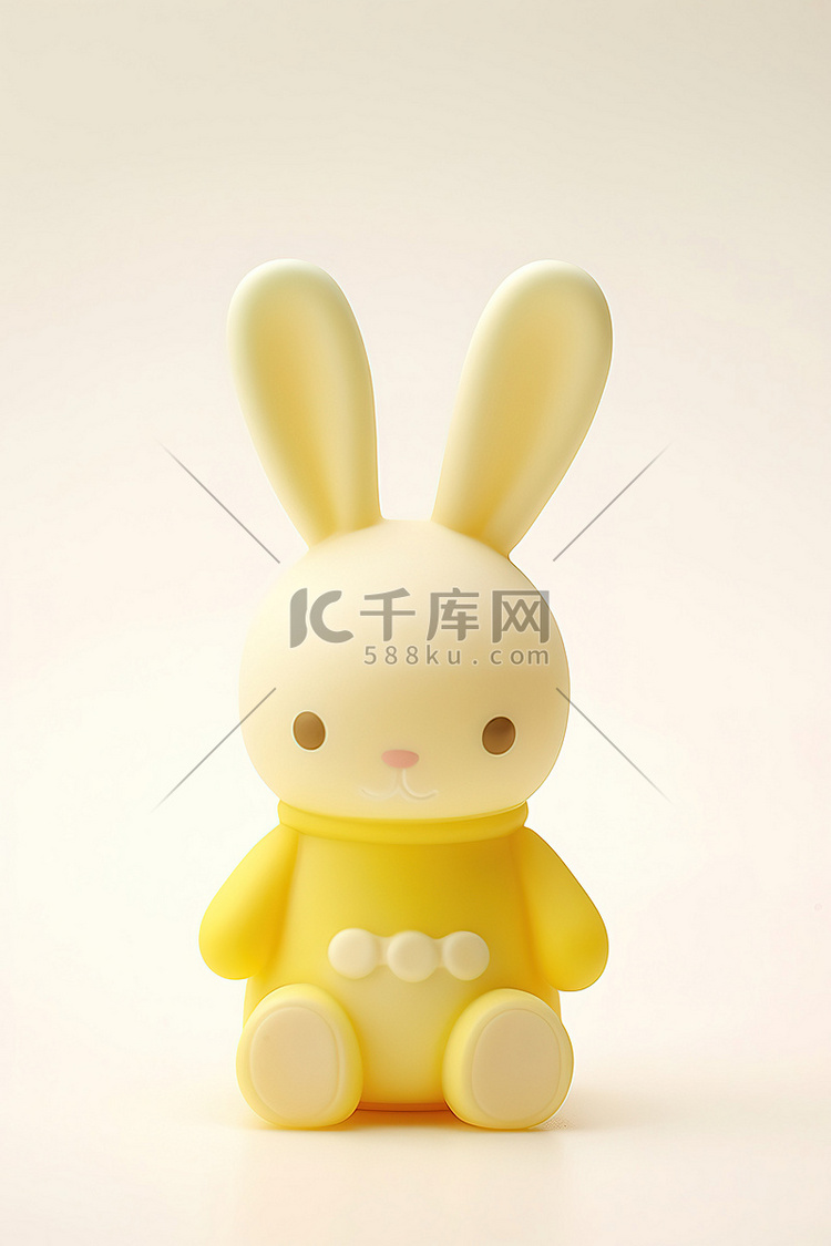 站立在白色背景中的黄色兔子玩具