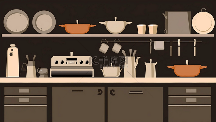 厨房简单白色黑色卡通