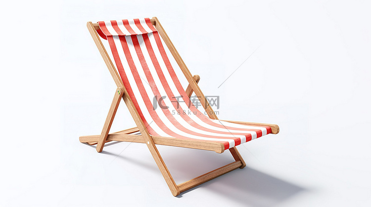 白色背景隔离海滩躺椅的 3d 插图