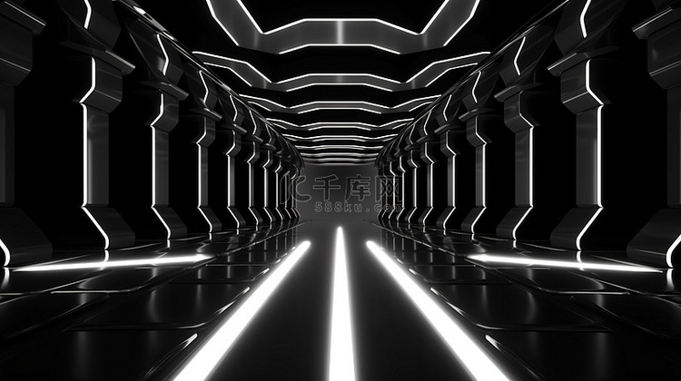 六角形隧道中光滑的讲台，采用黑