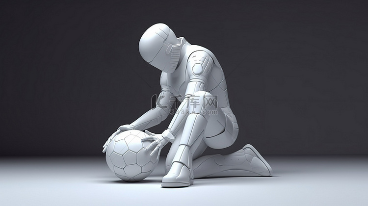 3d 渲染中的塑料足球守门员跪