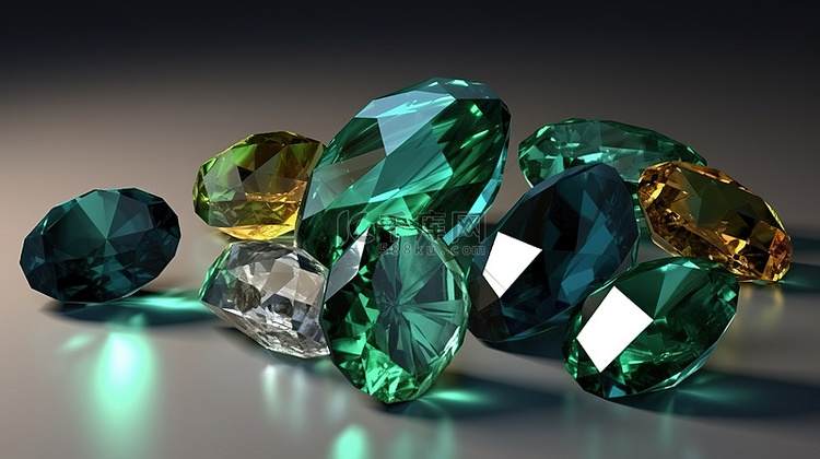 3D 渲染的阳起石宝石簇