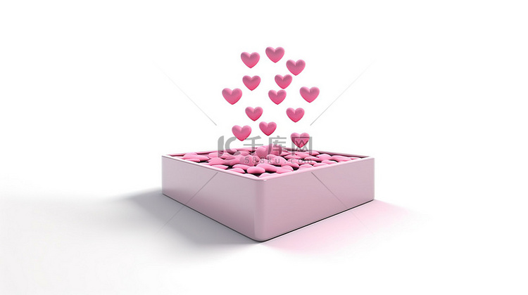 3D渲染粉色礼盒在白色背景上释