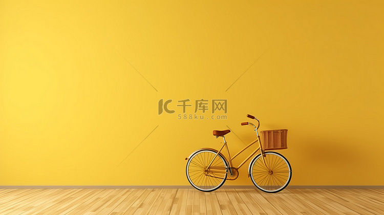 一辆自行车停在木镶木地板上，靠