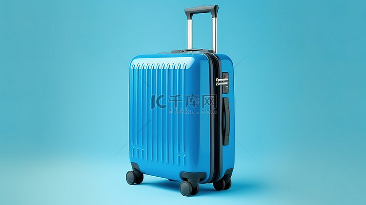 蓝色手提箱样机的当代 3D 插图