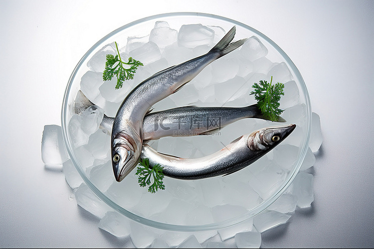 鱼放在冰块上的盘子里