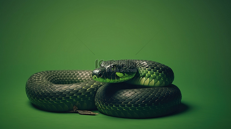 绿色背景 3d 眼镜王蛇隔离 