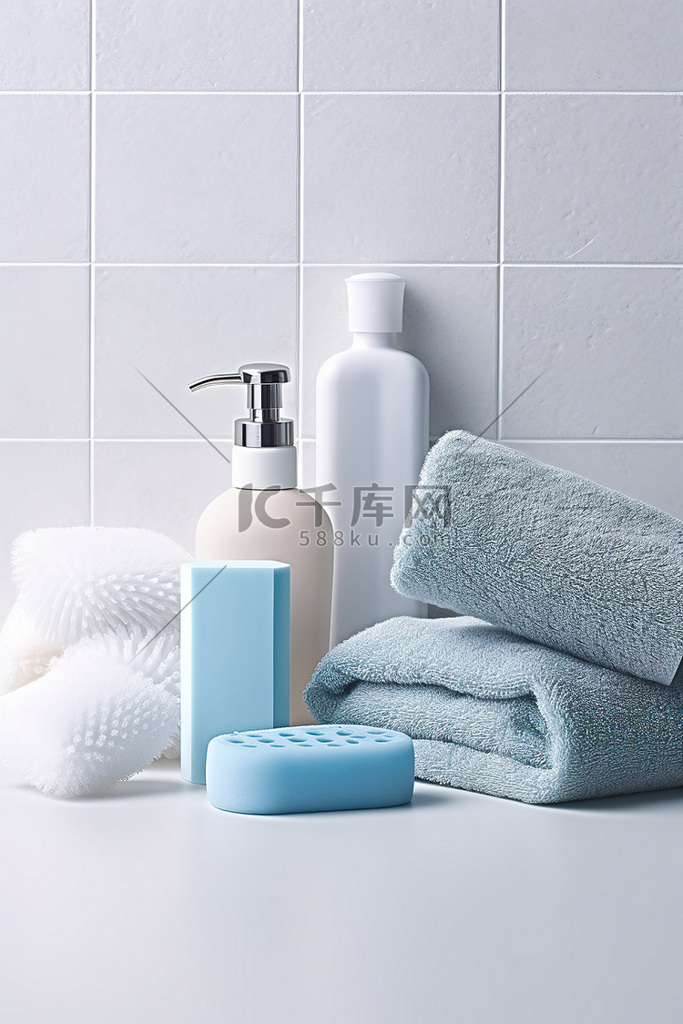 肥皂浴室用品和毛巾