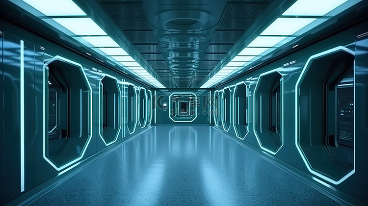 未来环境中科幻走廊和室内的 3