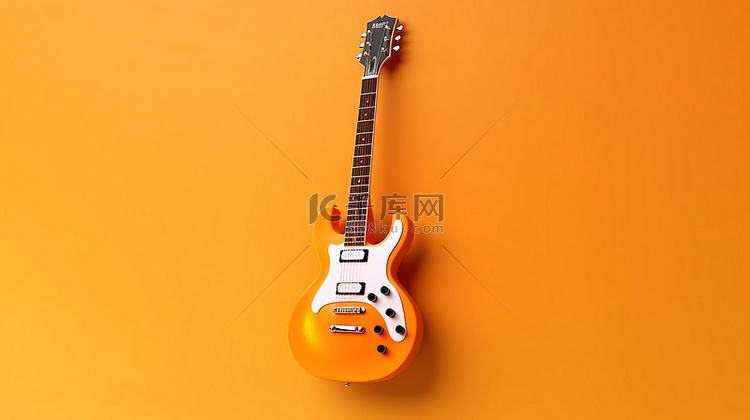 3D 渲染中的橙色色调单色吉他