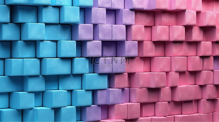 粉红色和蓝色砖背景的 3d 渲染
