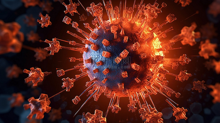 冠状病毒爆发的未来派 3D 表示