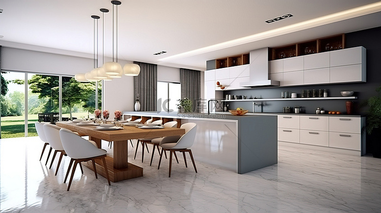 3D 渲染中创新而奢华的厨房室