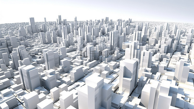 元宇宙城市数字化建造的白色建筑