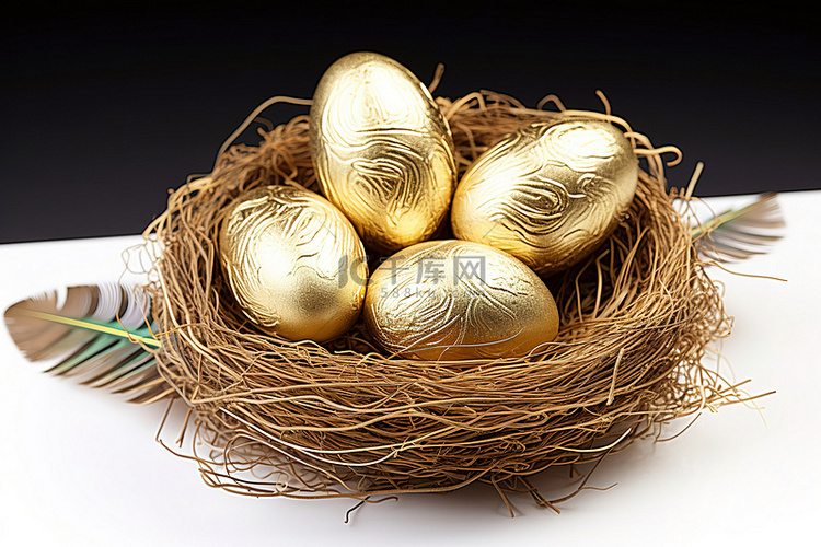 代表金钱标志的金蛋坐落在棕色羽
