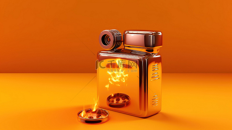 橙色背景下单色打火机液体的 3