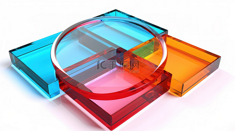 3D 渲染插图中彩色玻璃方形片