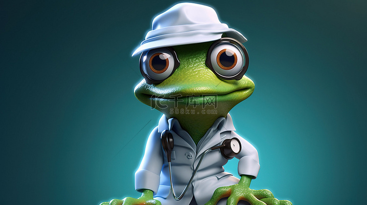 青蛙作为医疗专业人员的 3D 插图