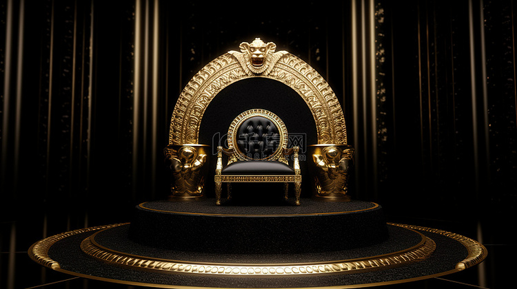 金色圆形讲台上的国王宝座令人惊