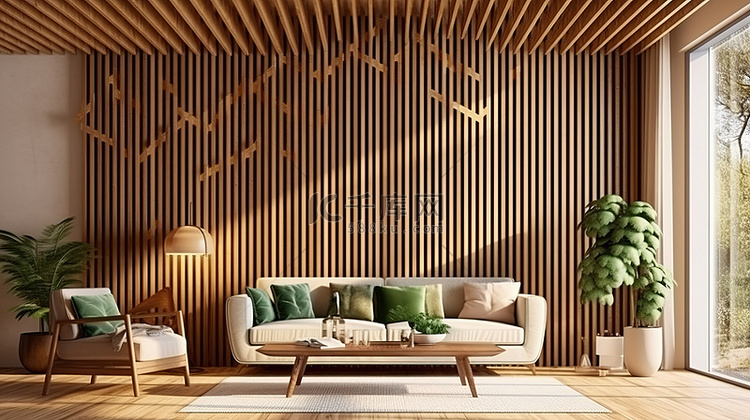 想象中的客厅装饰，配有创意木板