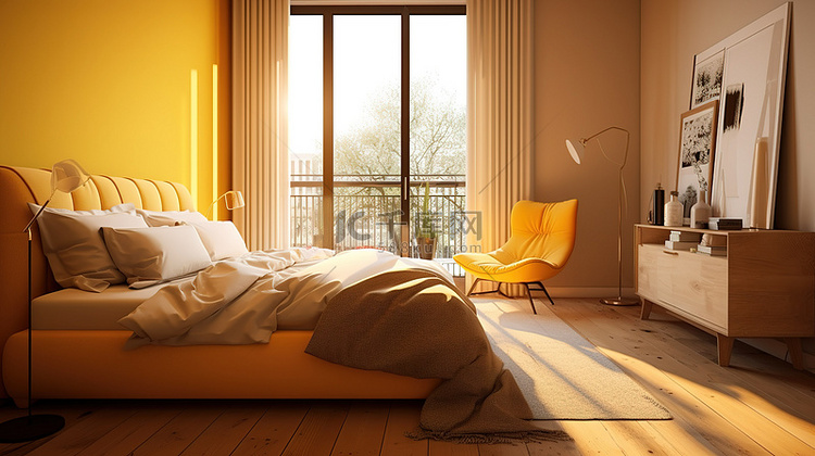 阳光明媚的卧室，配有宽大的窗户