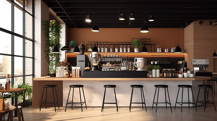 咖啡馆垂直插图的 3D 渲染