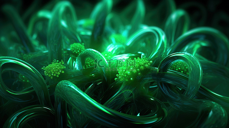 发光 3d 背景与绿色抽象触手