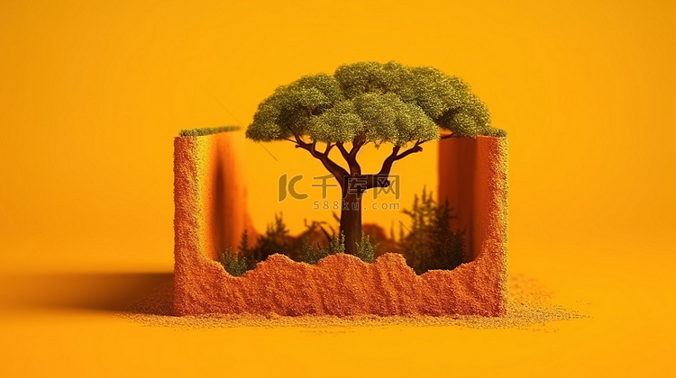 森林砍伐的非洲草原的 3D 渲