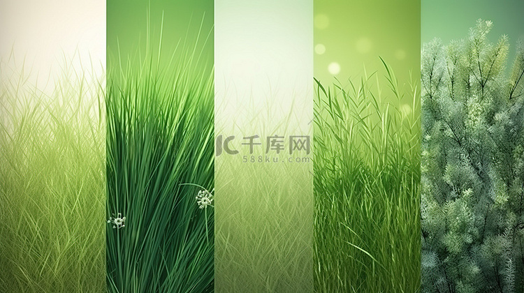 一组绿草横幅，拥有美丽的草地和