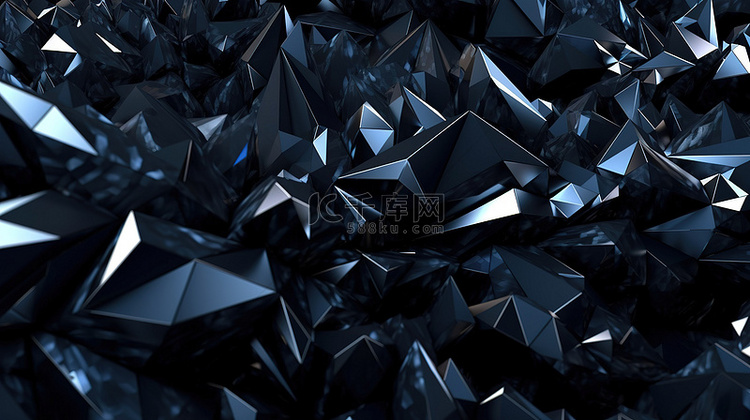 三角形黑水晶背景的 3d 渲染