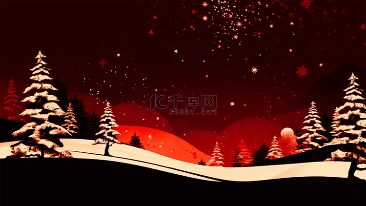 圣诞节红色精美树木大雪