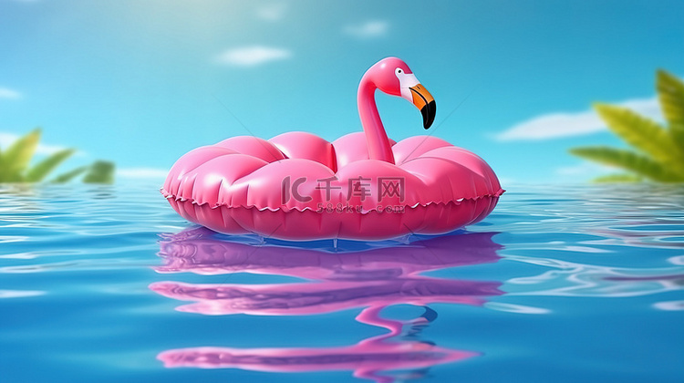 充气火烈鸟漂浮在粉红色水池中的