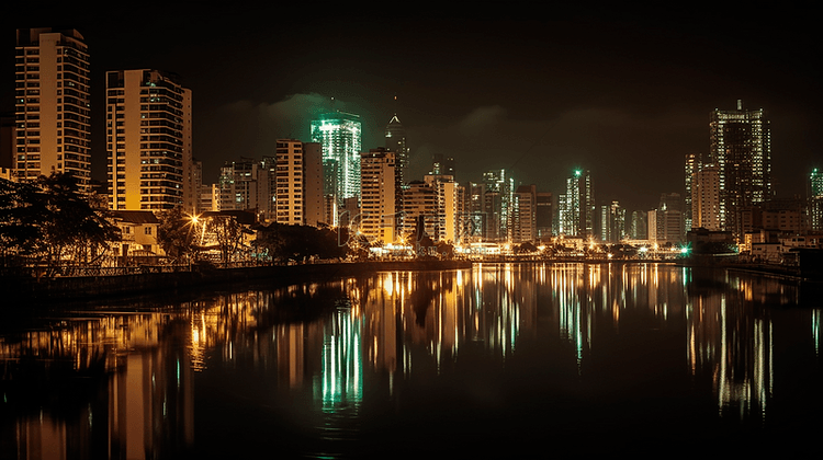 水中倒影楼房建筑背景