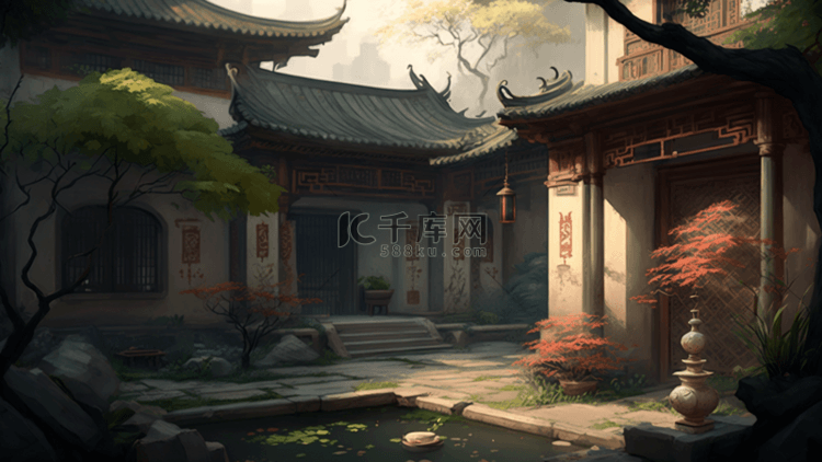 中国风院子夕阳游戏背景