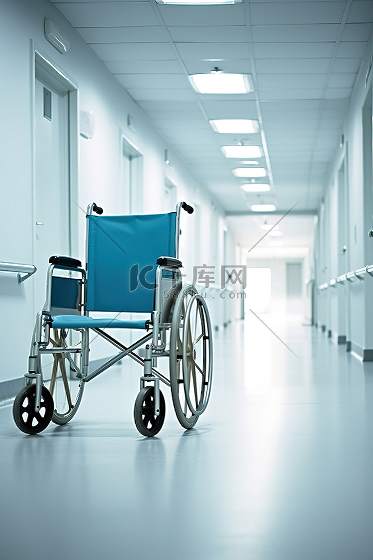 轮椅躺在医院的大厅里